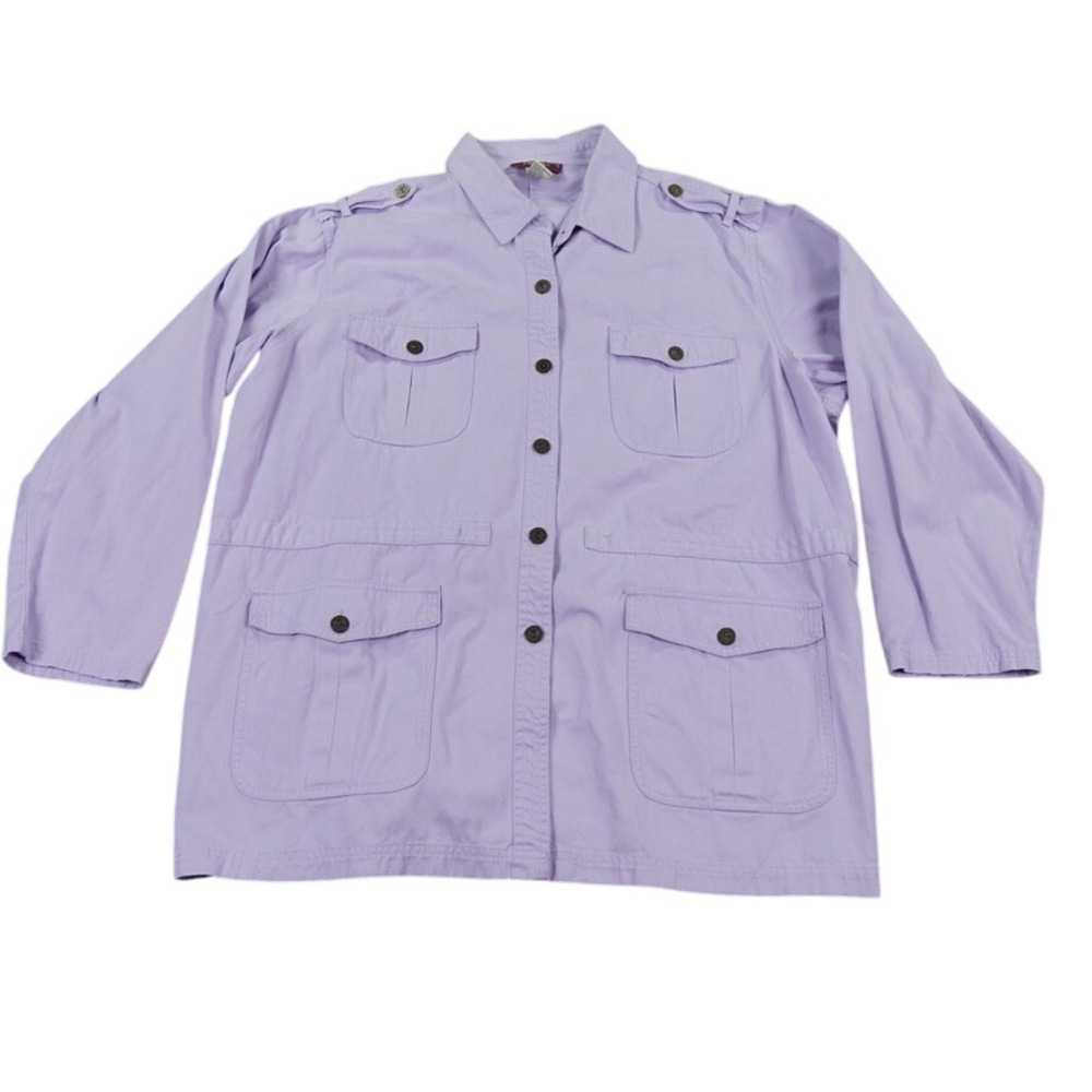 VTG Denim & Co Safari Jacket Womens 2X Lilac Purple Cotton Utility Pockets